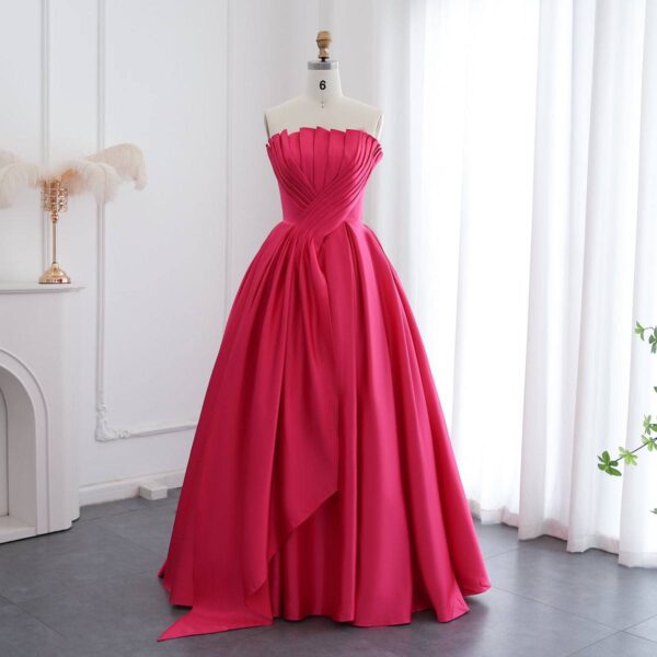 Hot Pink Strapless Pleated Ball Gown