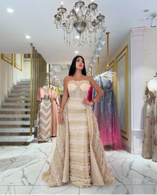 Luxury Champagne Corset Gown with Layered Ruffle Skirt