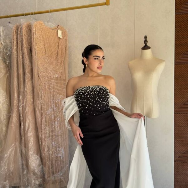 Midnight Black Pearl-Encrusted Column Gown