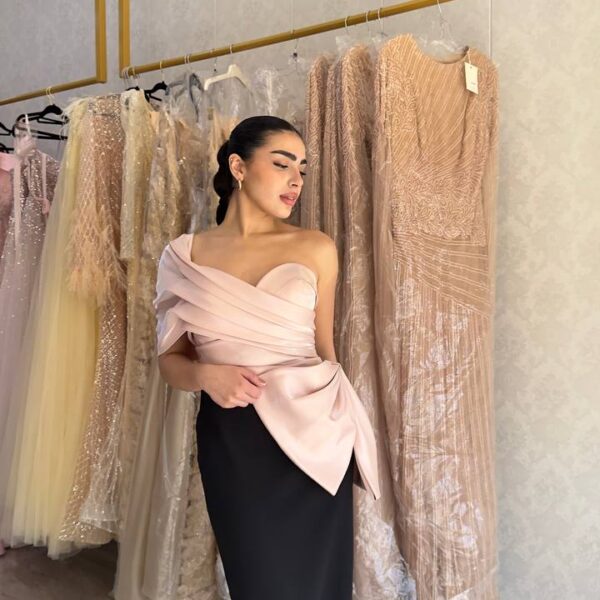 Blush Satin One Shoulder Column Gown with Sculpted