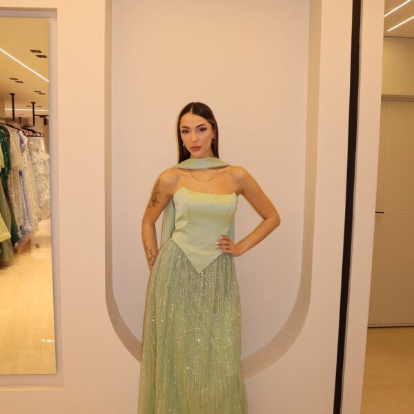 Champagne Celestial Gown with Ostrich Feather Collar and Integrated Floor-Length Cape